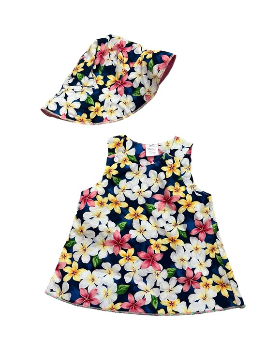 Made In Hawaii Other - Hawaii style dress made in Hawaii navy yellow white plumeria print bucket hat 3m
